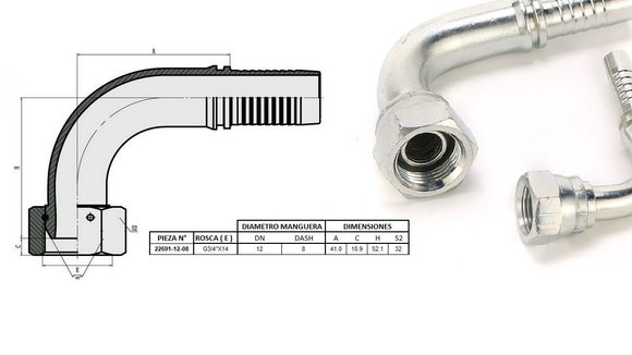 Imagen de HEMBRA CODO 90° 3/4" BSP X 14F 08 MANG.1/2" CONICO